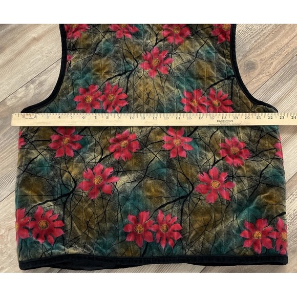 Hansaim Women's Velvet Vest Floral Button Front Lined - Picture 5 of 5